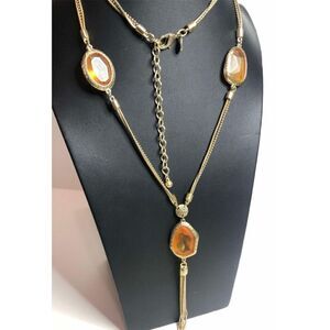 1240 CHICO'S gold tone yellow facted statement y-drop tassel necklace 34-38"